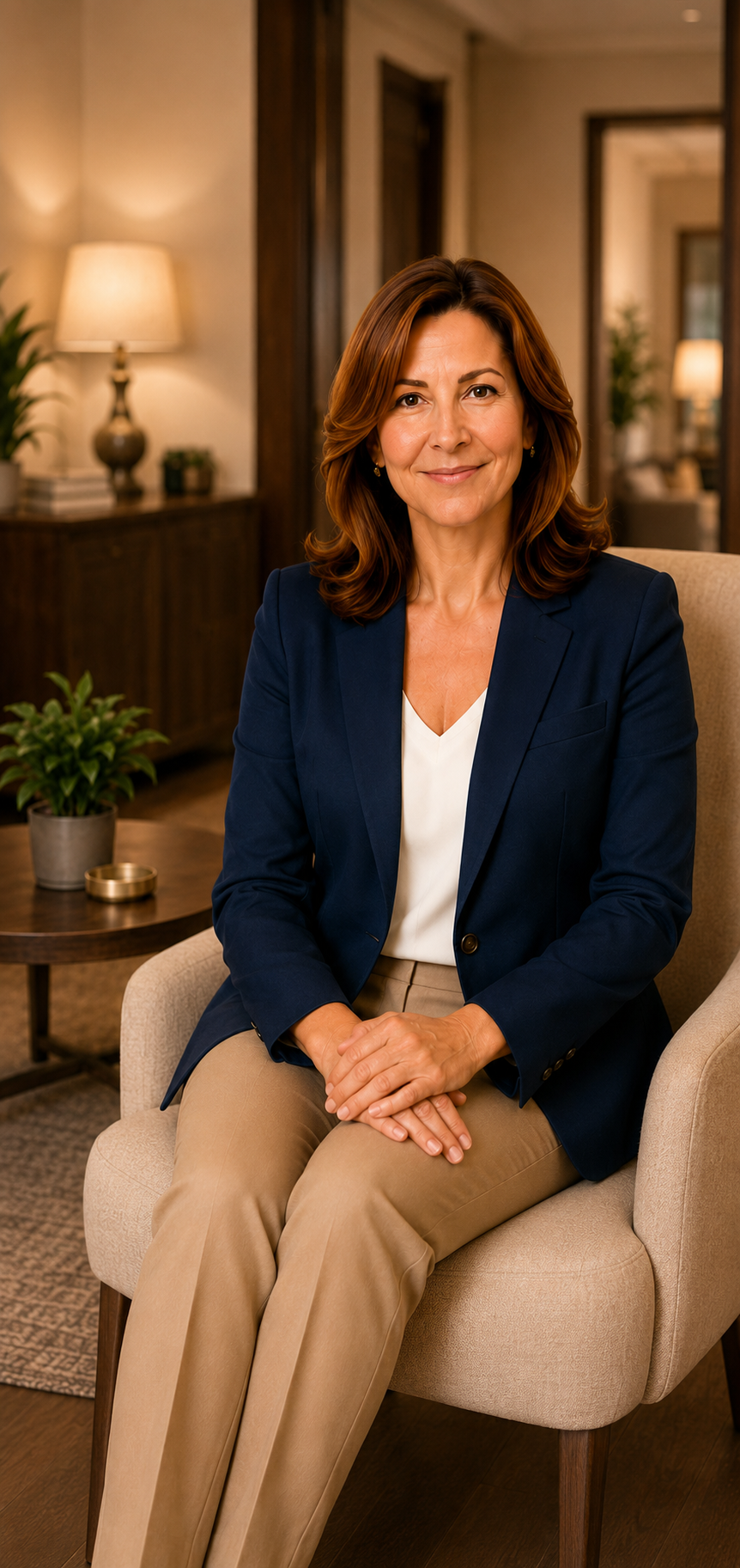 Emma seated in her office